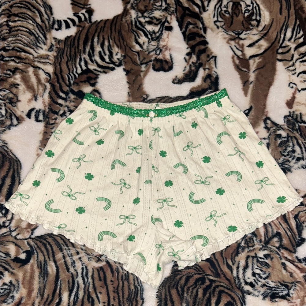 Charming Green and Cream Pajama Shorts